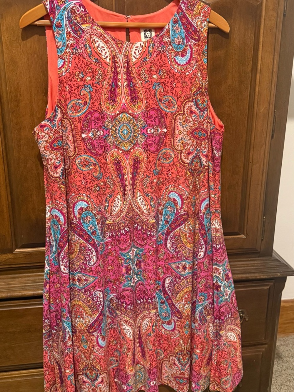 Anne Klein Coral and Pink Paisley Sleeveless Mini Dress